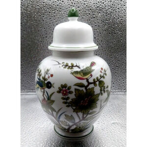 Vintage Andrea By Sadek Lidded Ginger Jar White Birds Flowers & Trees #5525